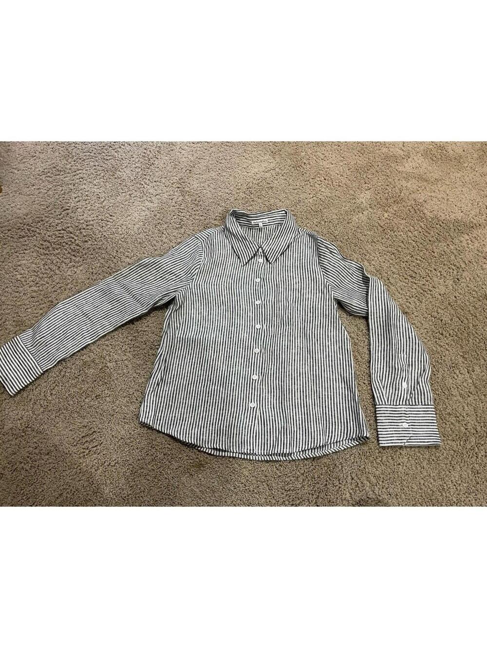 NWOT Reformation Linen Button Down Striped Shirt White Grey S Small